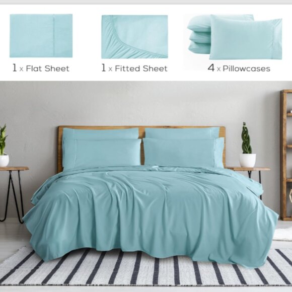 MUELLER Premium Hotel UltraTemp 6-Piece Queen Sheet Set Cooling Luxury -Aqua NWT - Picture 3 of 6